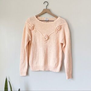 Vintage Cristina Pastel Orange Flower Embellishment Sweater